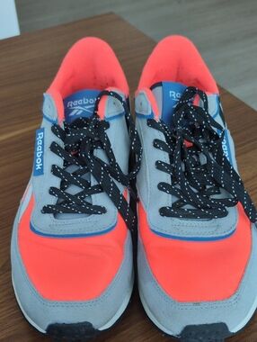 Reebok Gray and Neon Coral Athletic Sneakers